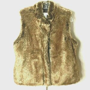 Orvis Women's Vest Sleeveless Faux Fur Full Zip Brown Size Medium